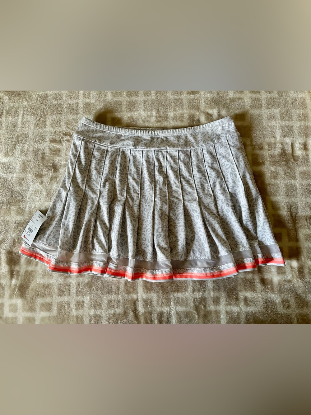 Lucky in Love Light Gray Animal Print Pleated Skater Skort with Coral Stripe